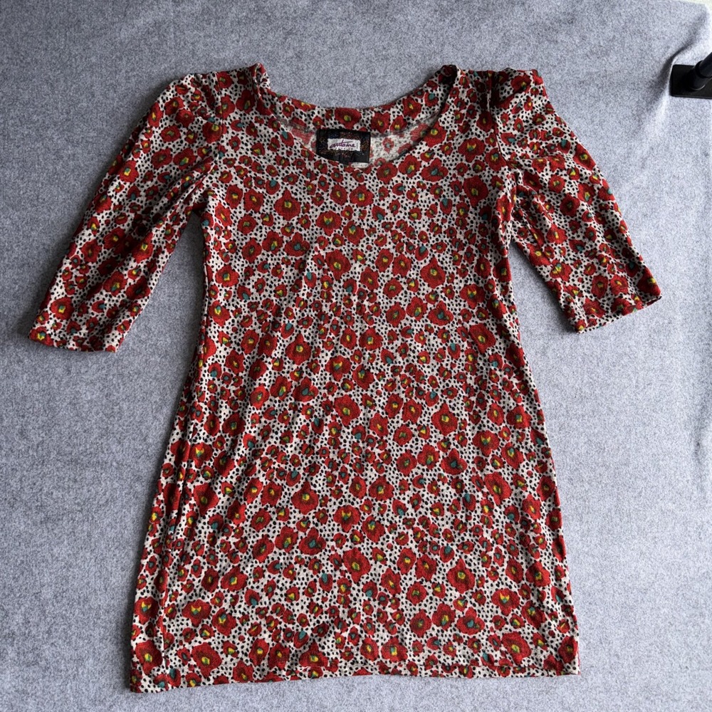 Antoine Akopian‎ Paris Floral Leopard Mini Dress Large Red Stretch Knit